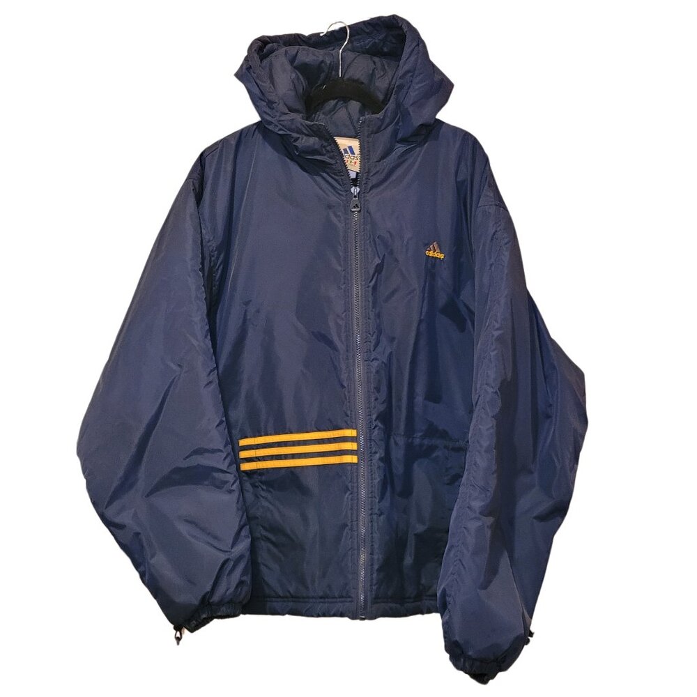Vintage 90s ADIDAS Hooded Zip-Up Puffer Jacket Oversize XL Taiwan Streetwear